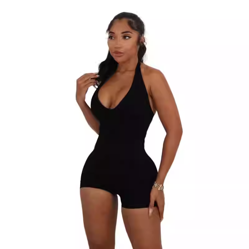 Sexy Leisure LowNeck Halter HighWaist Tight Backless Romper